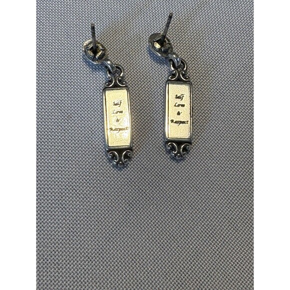 Religious Cross Dangle Earrings Engraved Self Love Respect Statement Jewelry - Picture 4 of 6